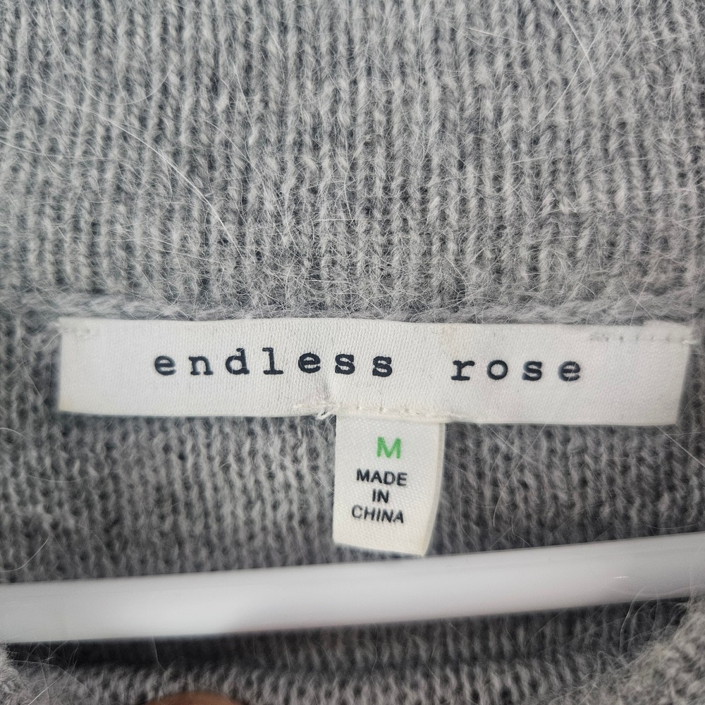 Endless Rose Gray Ruffle Tiered Bell Sleeve Angora Blend Knit Sweater Womens M - Picture 4 of 11